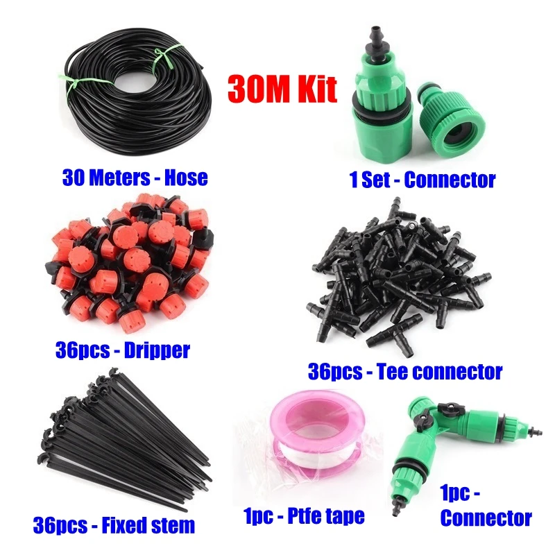 50m Self Automatic Garden Watering System Micro Drip Irrigation Kit Kits With Adjustable Dripper | Дом и сад
