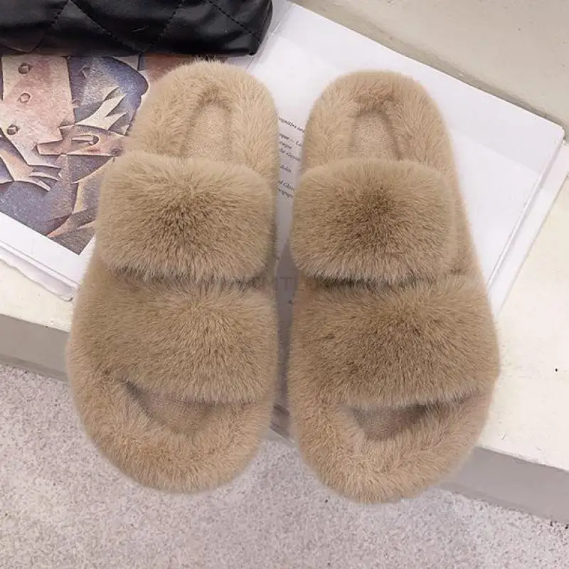 winter women house furry slippers fashion faux fur warm shoes slip on flats female home slides black plush indoor ytmtloy free global shipping