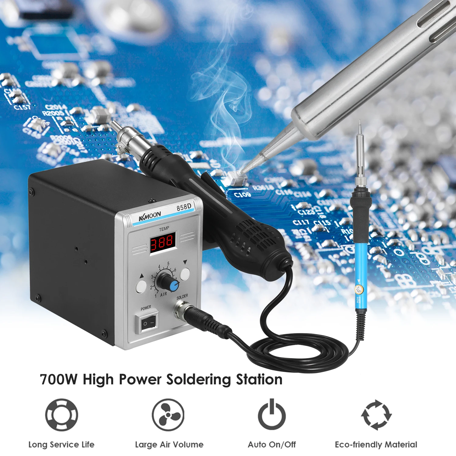 

700W Soldering Station Electric Iron Set LED Digital Solder Iron Desoldering Station BGA Rework Solder Station with Hot Air Gun