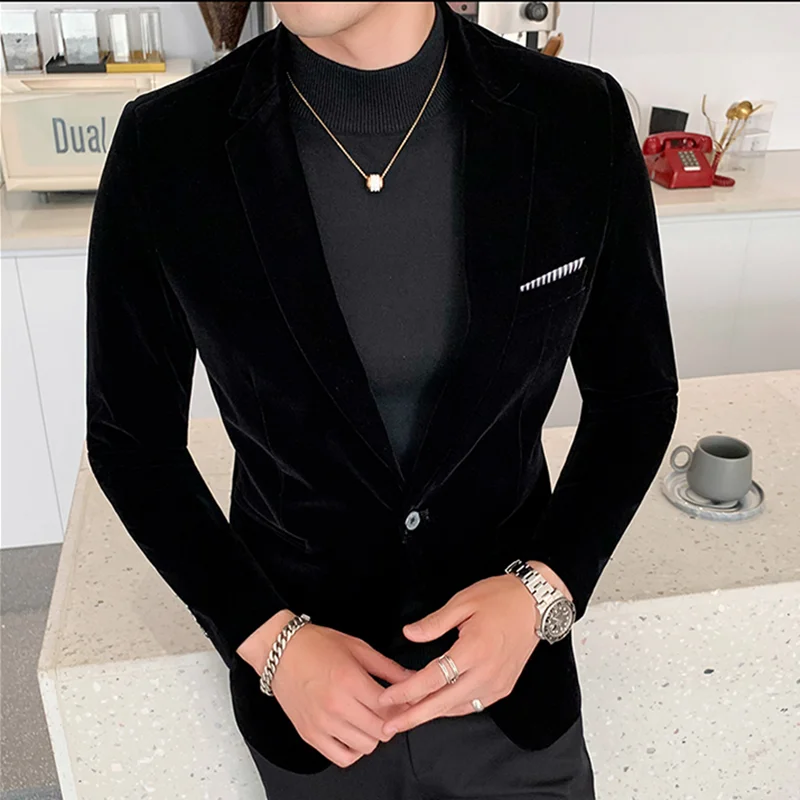 

Mens Black Velvet Blazers Jackets 2021 Spring Fashion Slim Fit Casual Suit Jacket Men Blazer Coats Masculino Clothing 4XL 5XL
