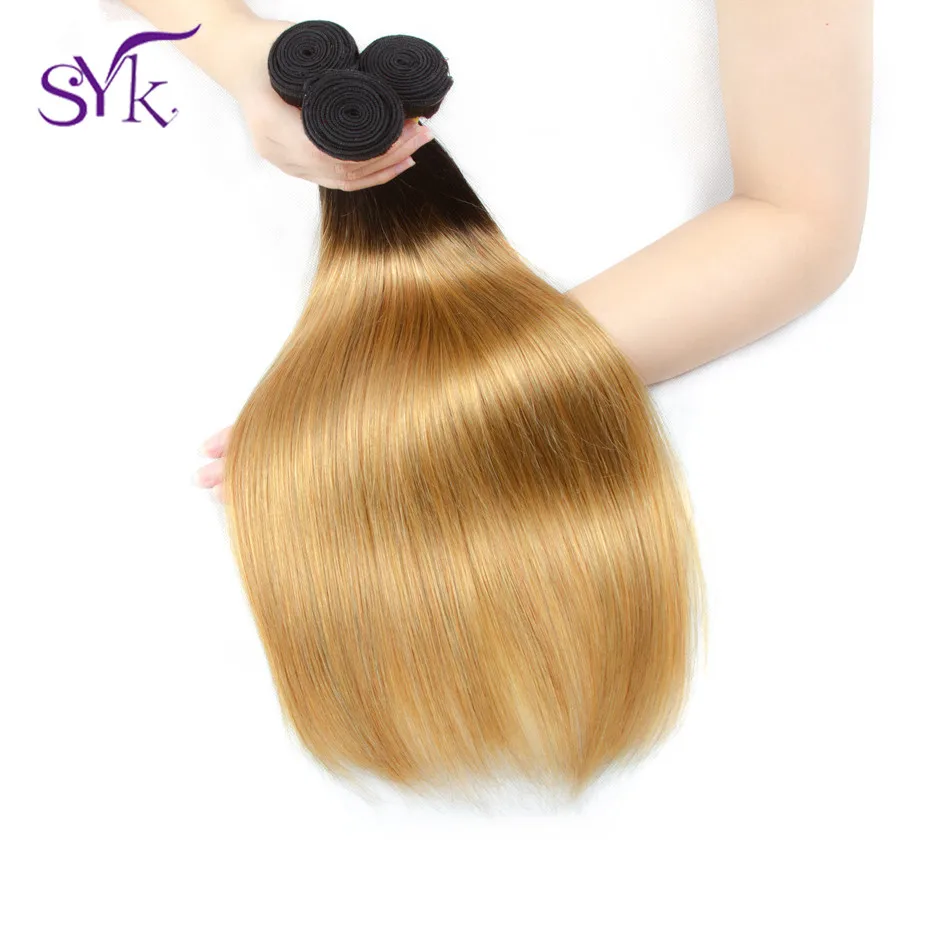 SYK Ombre прямые волосы в пучках перуанские предварительно Цветные T1B/27 натуральные