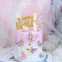 11pcs birthday cake decoration baking plug in diffuse color hot gold butterfly wave flag diy celebrity dessert table dress up