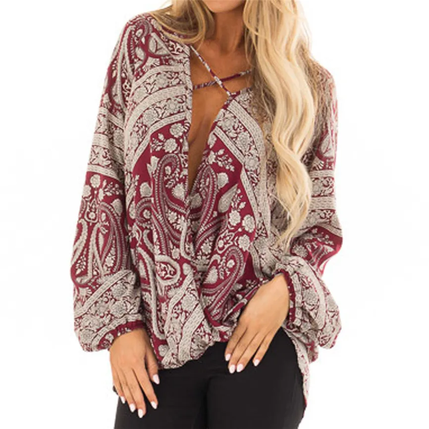 Блузки женские 2019 с длинным рукавом плюс размер Сексуальная V Шея женская блузка