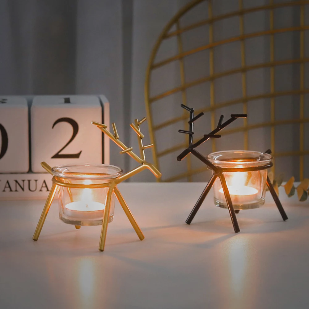 Скандинавские подсвечники с железным оленем подсвечник стеклянной чашкой для