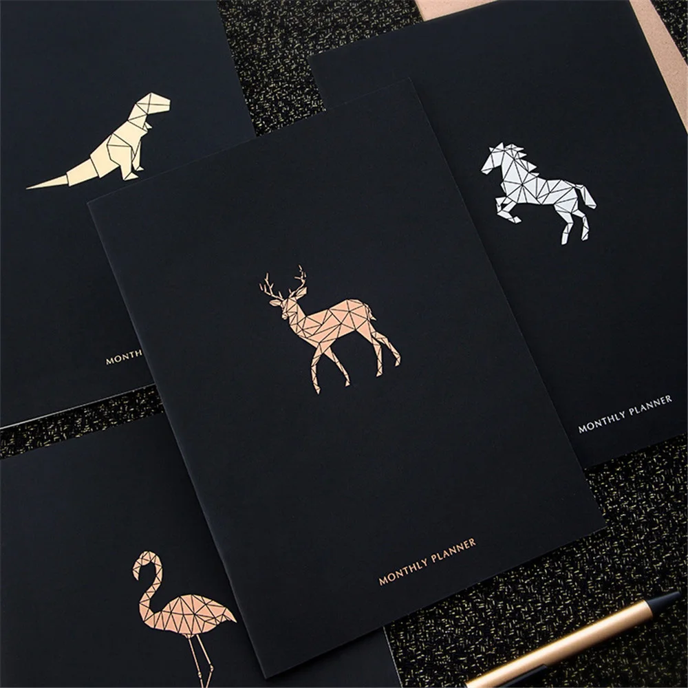 Black Cover Calendar Notebook Weekly Monthly Schedule Planner Stationery Journal A4 Agenda Organizer Office School Supplies