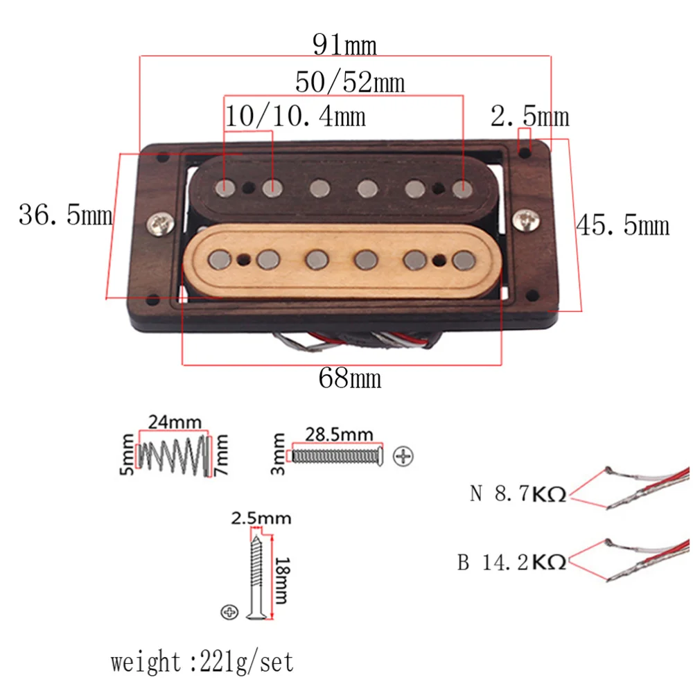 

Maple Wood 6-string Humbucker Pickups for Electric Guitar Replacement Parts Accessory