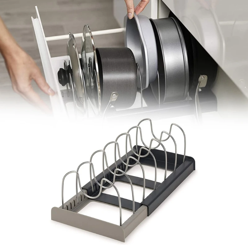 

Retractable Stainless Steel Pot Lid Rack Expandable Spoon Holder Shelf Pan Cover Cooking Dish Drainer Drying Rack