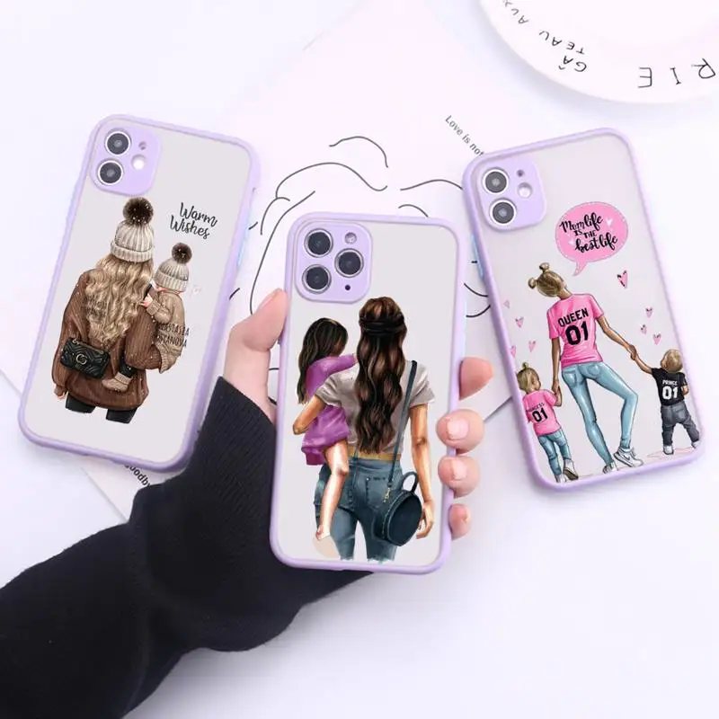 

Fashion Super Mom Baby Girl Phone Case Transparent Matte For IPhone 7 8 11 12 S Mini Pro X XS XR MAX Plus Cover Shell