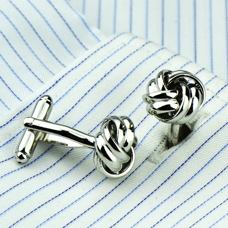 Новые высококачественные запонки с узелком для мужские рубашки посеребренные