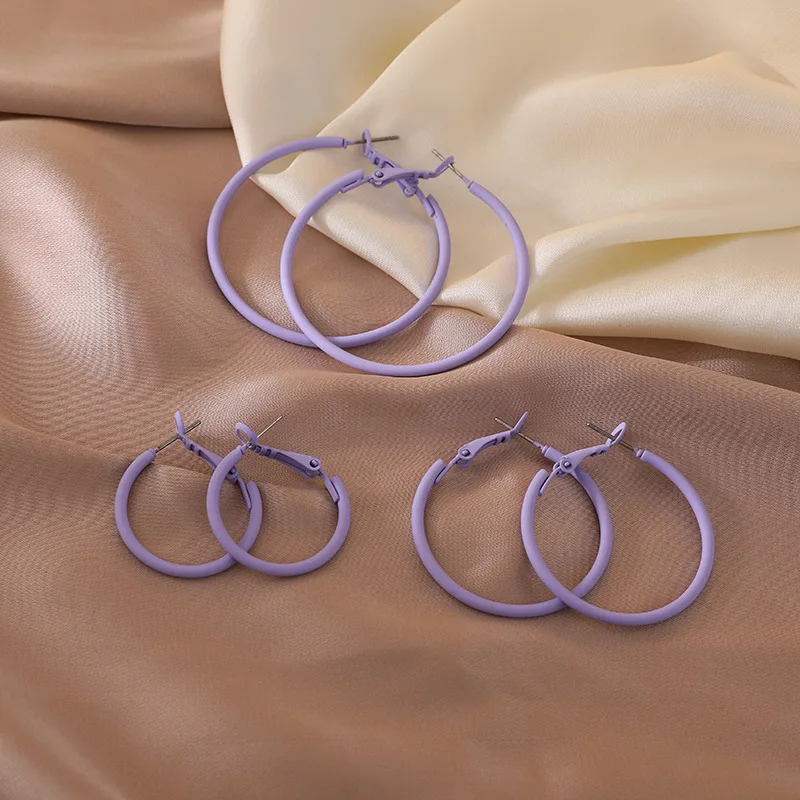 

Large Small Round Circle Hoop Earrings for Women Female Fashion Simple Painted Purple Ring Ear Jewelry Nightclub Ladies Earring