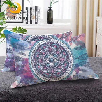 BlessLiving Mandala Sleeping Throw Pillow Psychedelic Watercolor Blue Down Alternative Body Pillow Bohemian Hippy Bedding 1pc 1