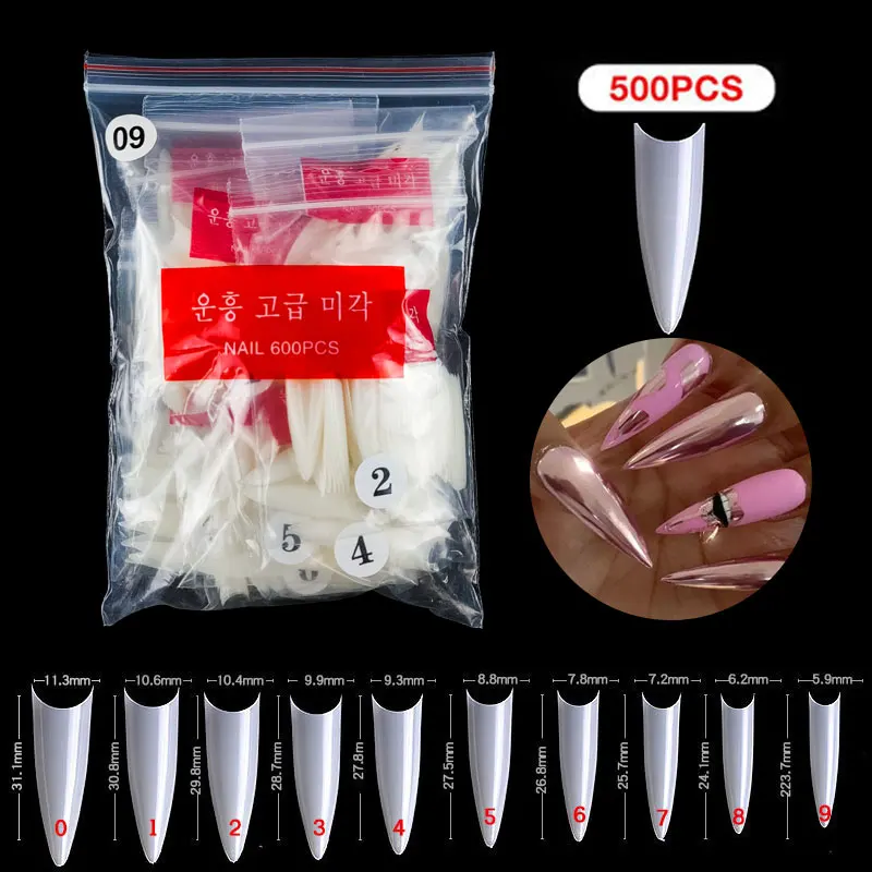 

500Pcs French Pointed False Nail For Salon Ballet Natural Fake Nails Press On Nails Fingertip Art Manicure Tools False Angle
