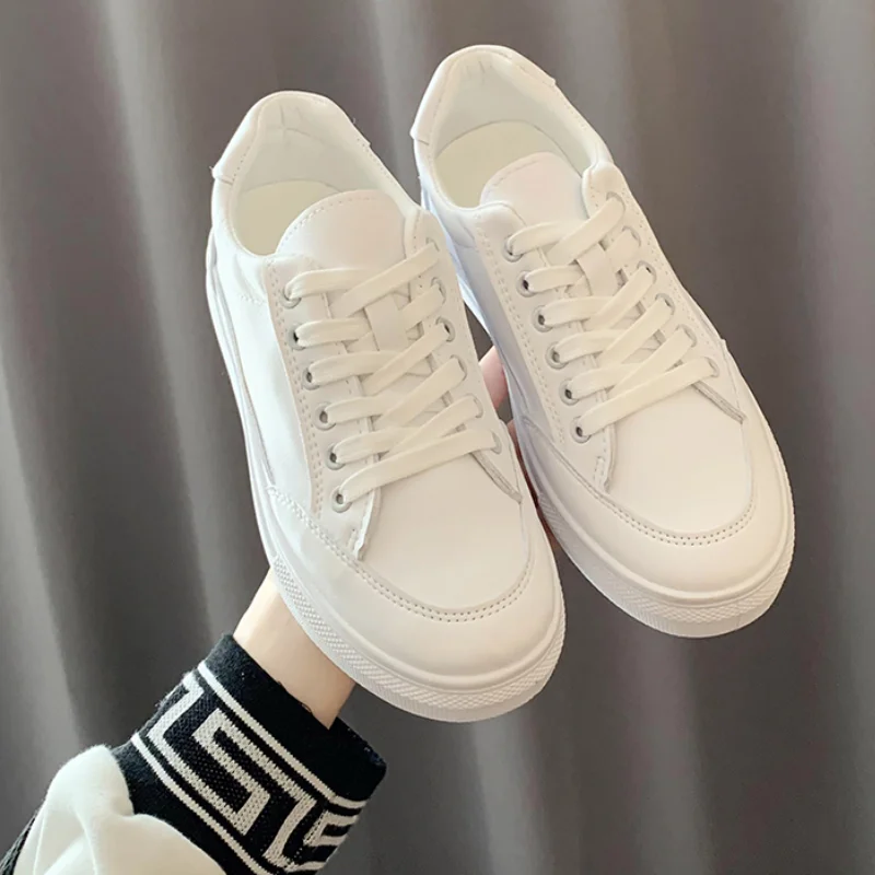 

Women Flats Pu Female Sneakers Shallow Lace Up Solid Ladies Casual Shoe Spring Fashion Off White Shoes Zapatillas De Deporte