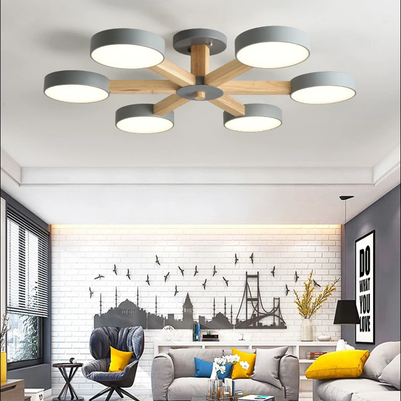 

Nordic dining room decor Lustre Wooden pendant light modern led macaron light living room decoration luminaria pendant lamp