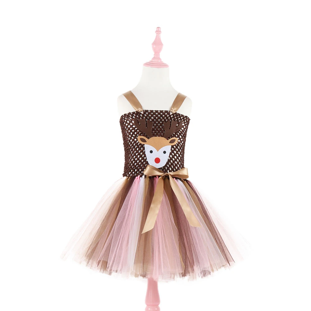 Moeble Christmas Deer Tutu Dress Baby Girls Birthday Party Dresses Purim Halloween Winter Cosplay Costume Clothes For Kids 1933