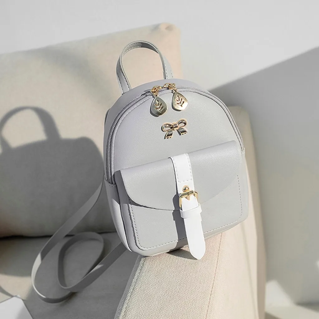 

Luxury PU Leather Women's Mini Backpack Kawaii Backpack Cute Graceful Bagpack Small School Bags for Girls Bow-knot Leaf Hollow