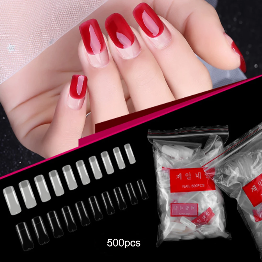 

100/500Pcs Nail Tips Semi-Stick Coffin Nail Ballerina Fake Nails UV Polishing Gel Sticker Nail Tools