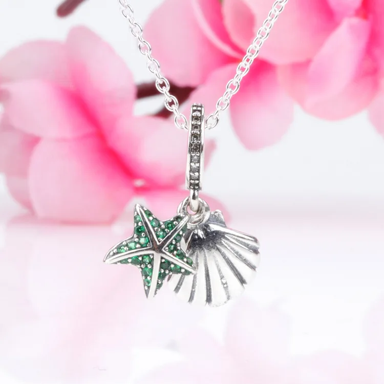 

Amas S925 Sterling Silver Fashion Tropical Starfish Shell Pendant Fit Original Bracelet Necklace