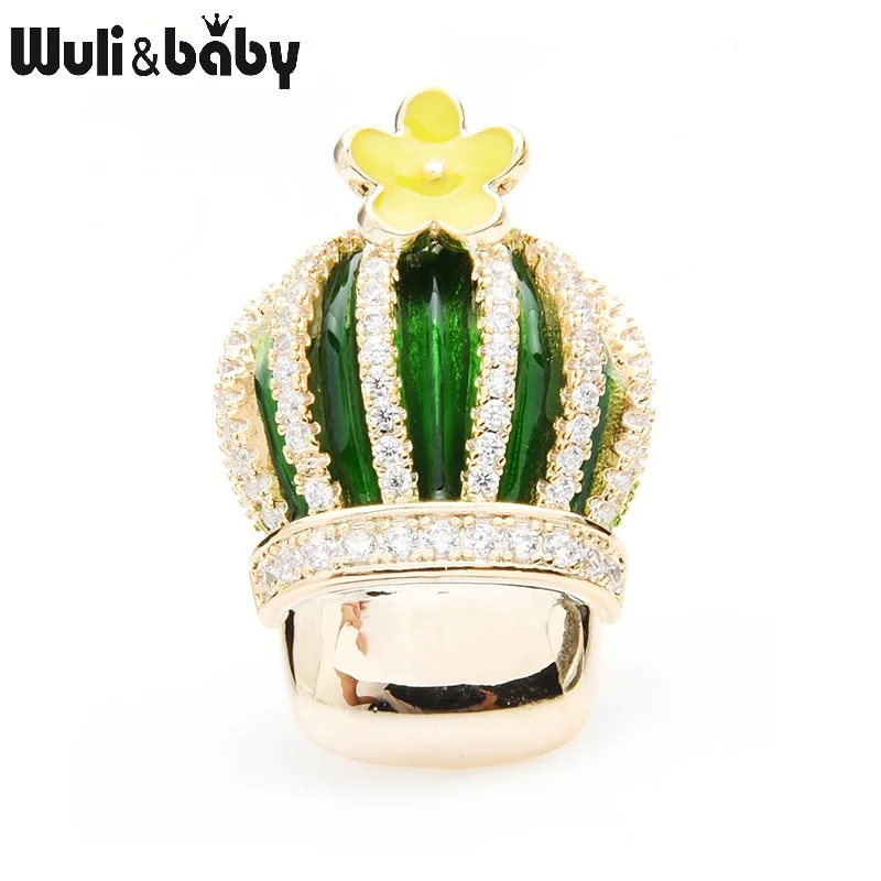 Женская эмалированная булавка Wuli & baby на воротник из чешского кактуса с зелеными