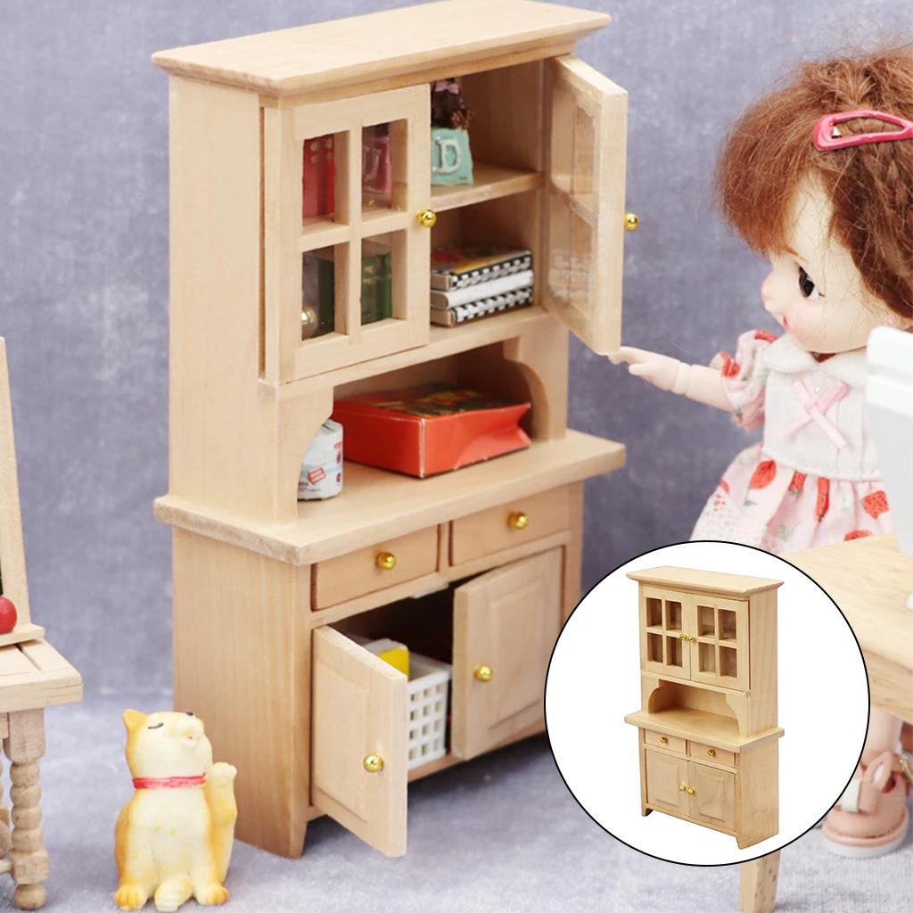 

1/12 Dollhouse Miniature Display Cabinet Dolls House Mini Furniture Bookcase DIY Toys for Unisex Children Kids Birthday Gifts