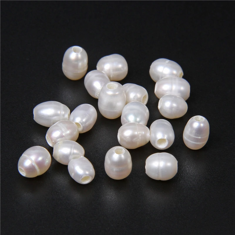 

Big Hole Natural AA Freshwater Pearls White Near Round Loose Pearl Spacer Beads For DIY Jewelry Making Beading Finding 10Pcs/lot
