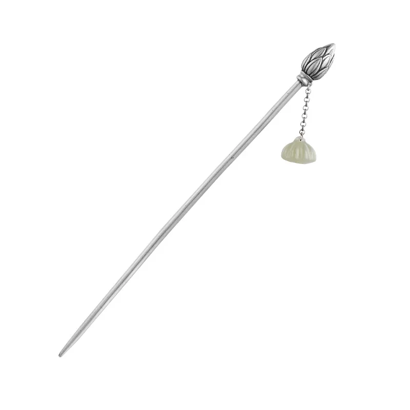 Женские серебряные шпильки для волос в форме лотоса китайская Нефритовая
