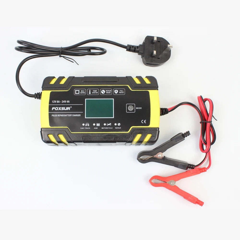 Starter for Car 12V 24V 8A Pulse Repair Charger with LCD Display, Motorcycle and Car Battery Charger, Car Battery Charger