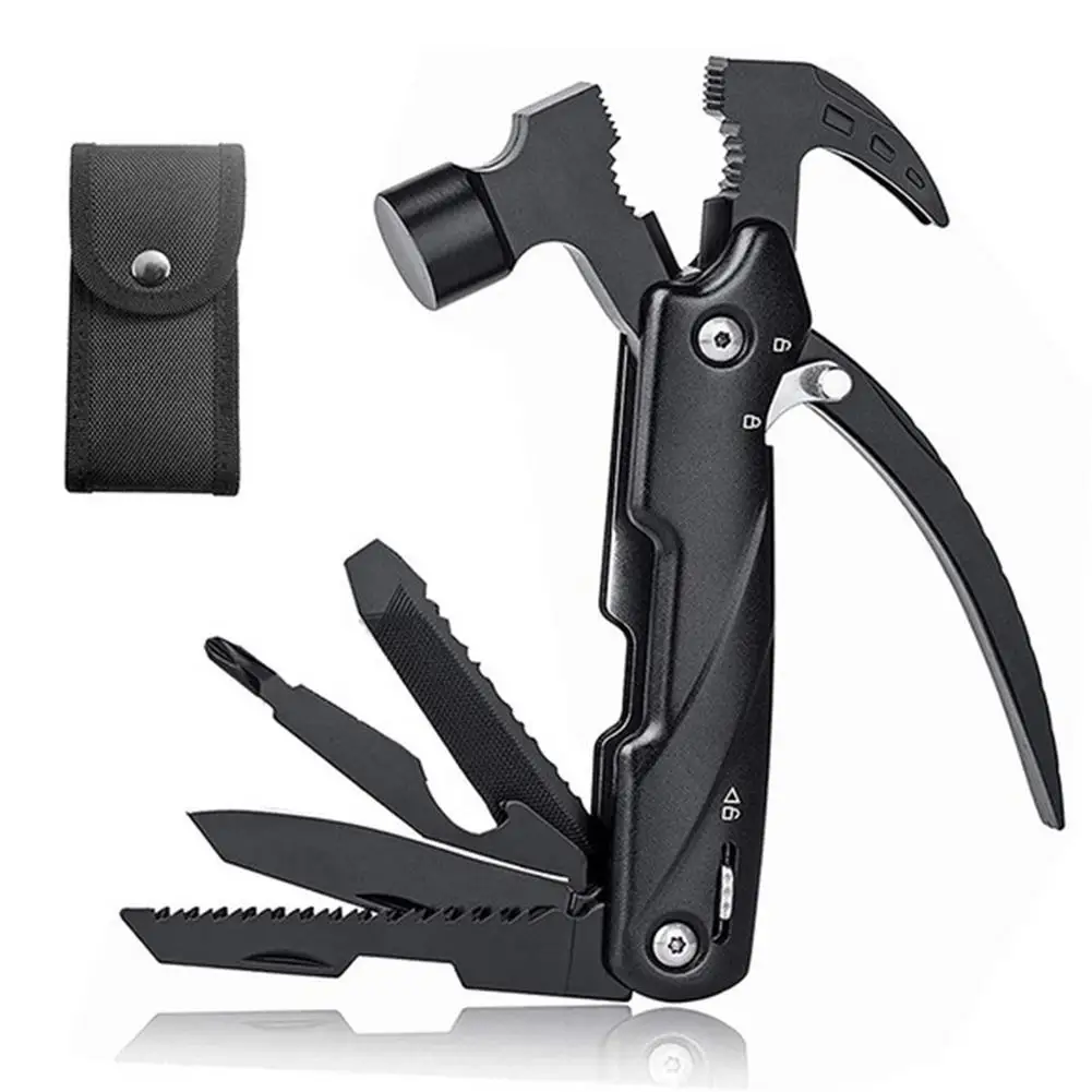 

12 In 1 Multi-purpose Outdoor Mini Hammer Tool Folded Knife Lock Stainless Steel Portable Hammer Accessory for Outdoor Camping