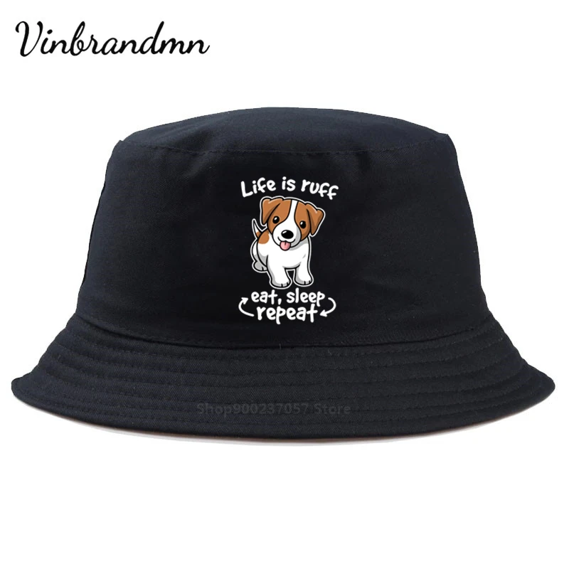 Панама Life is ruff dog kawaii Джек Рассел терьер съедать и спать мужская женская шляпа