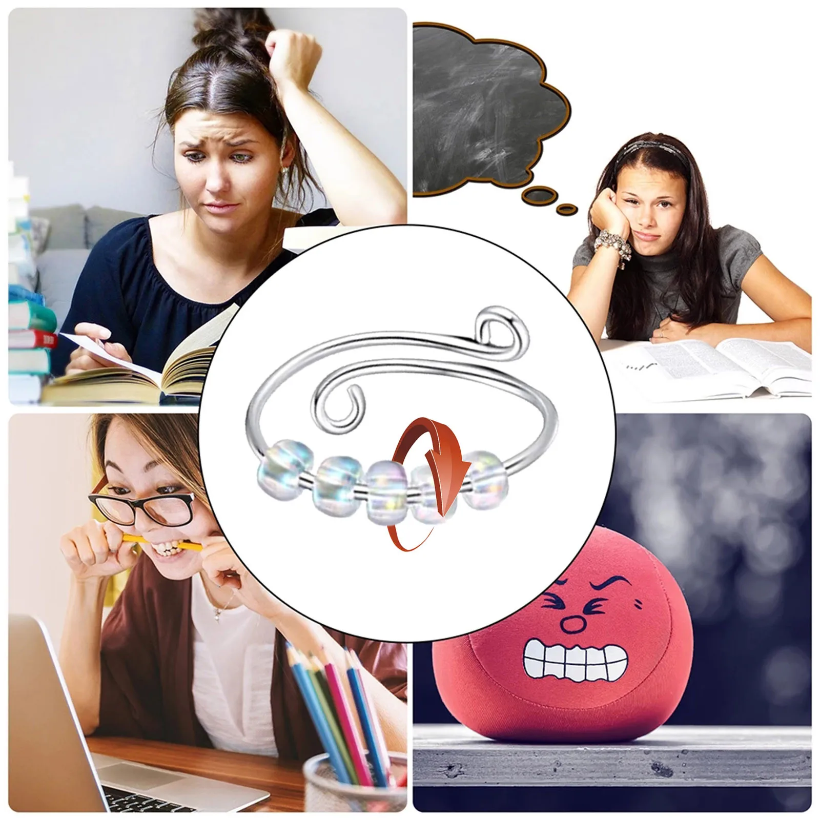 

Cheap Fidget Beads Rings simple dimple For Anxiety For Women Ring Adjustable Finger Single Spiral Spiral Fidget Ring