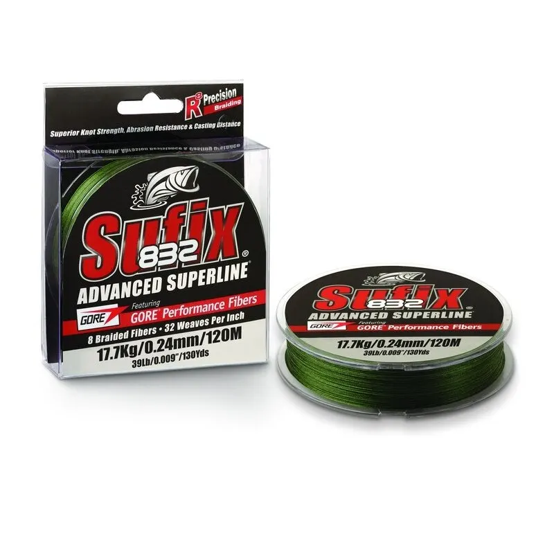 Леска плетеная SUFIX 832 Braid зеленая 120м 0.33мм 28.5кг|Рыболовные лески| |