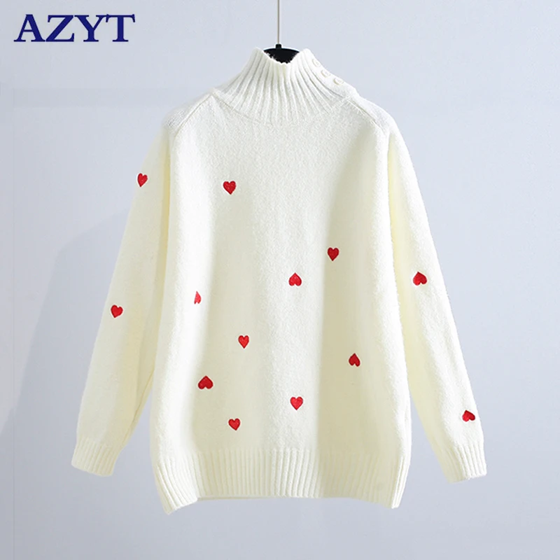 

Женский вязаный джемпер с вышивкой AZYT, Свободный пуловер с воротником средней длины, весна 2022