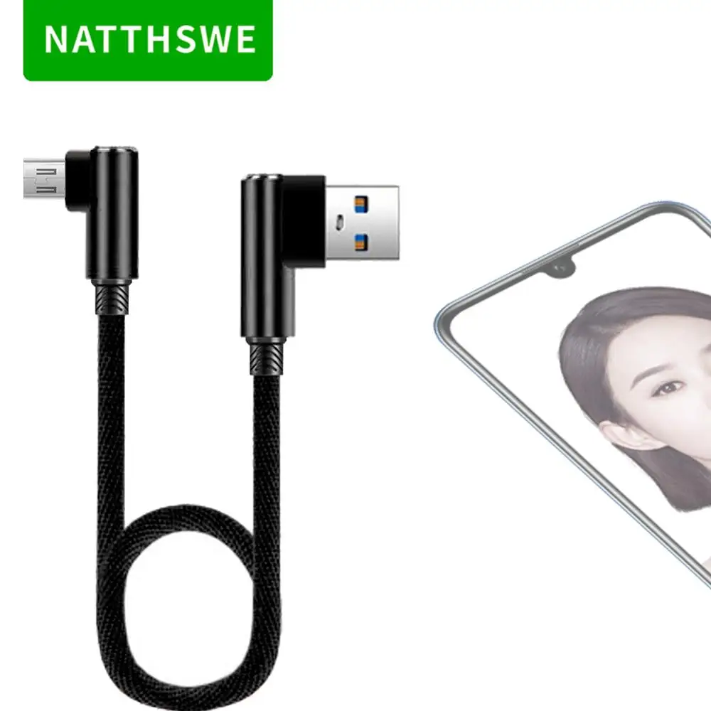 NATTHSWE 90 Degree Double Elbow Micro USB Data Cable Nylon Braided Fast Charging Line for Android Phone Short Paragraph