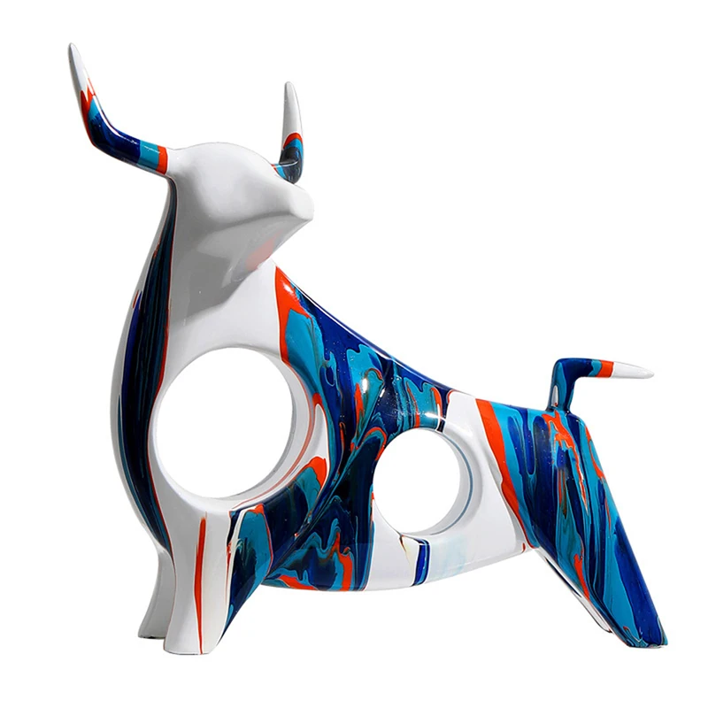 

Resin Cow Statue Nordic Style Animal Sculpture Cabinet Abstract OX Figurine Desktop Art Ornament Crafts Home Office Decoration
