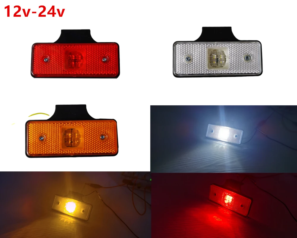 

10X 24V 12V Amber red Clearance Side Marker Indicator Light 4 LED For Car Boat Trailer Truck Bus Signal lights external lights