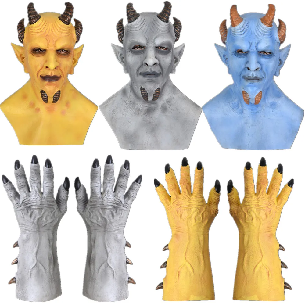 Devil Sin of Pride Mask Gloves Latex Cosplay Costume Horn Demon Masks Halloween Party Prop