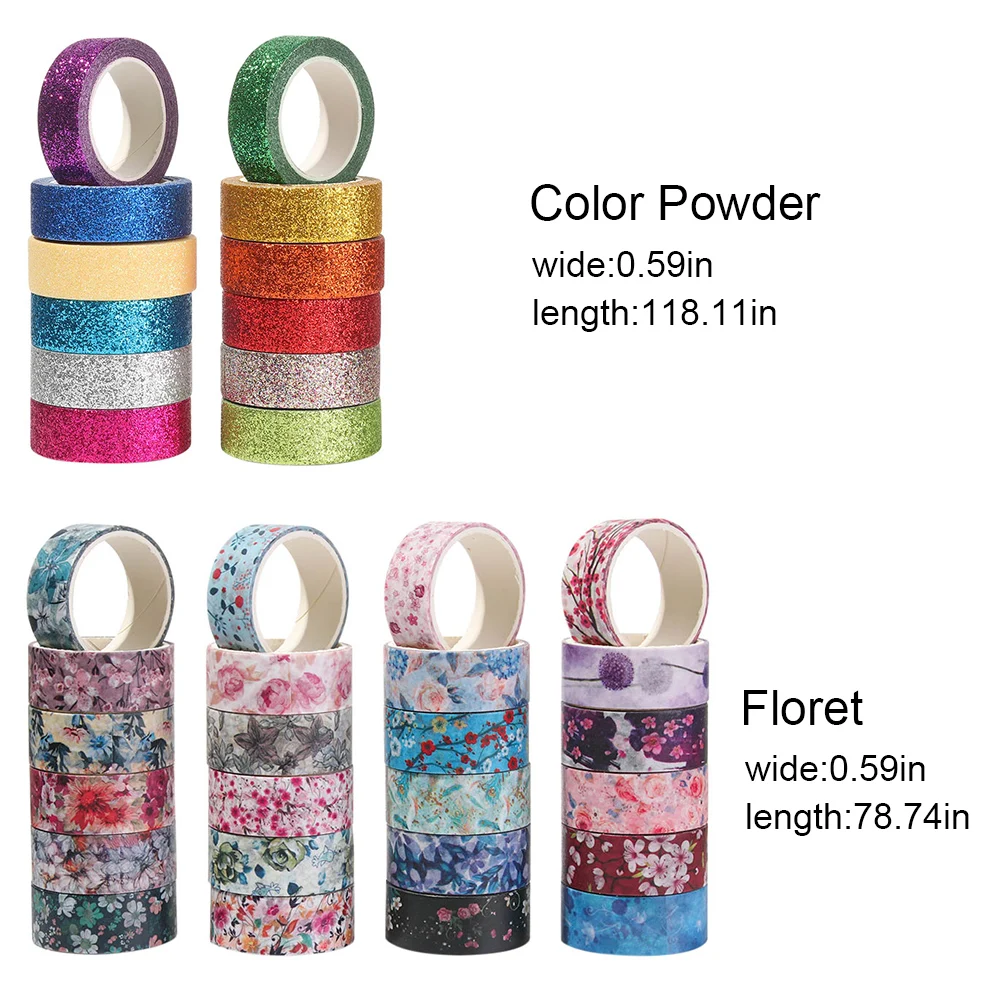 

12/24Pcs Small Flower Color Loose Powder Tape DIY Crafts Paper Tape Handmade Decoration Masking Tape Hand Account Stickers