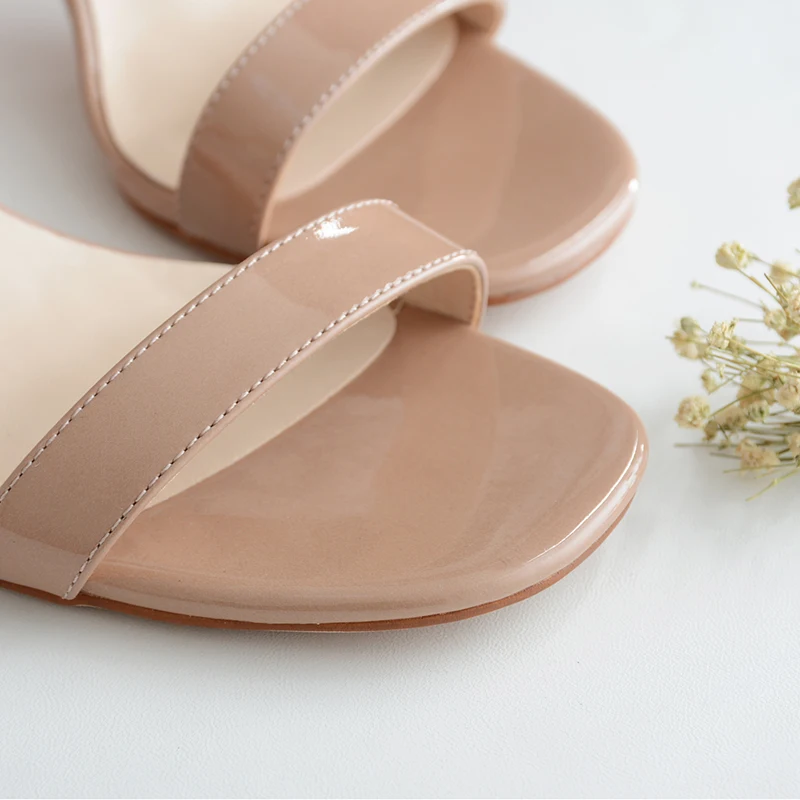 

Women Sandals 2020 Summer 5CM High Heels Shoes Woman Pumps Patent Leather Ankle Straps Ladies Peep Toe Square Wedding Sandals