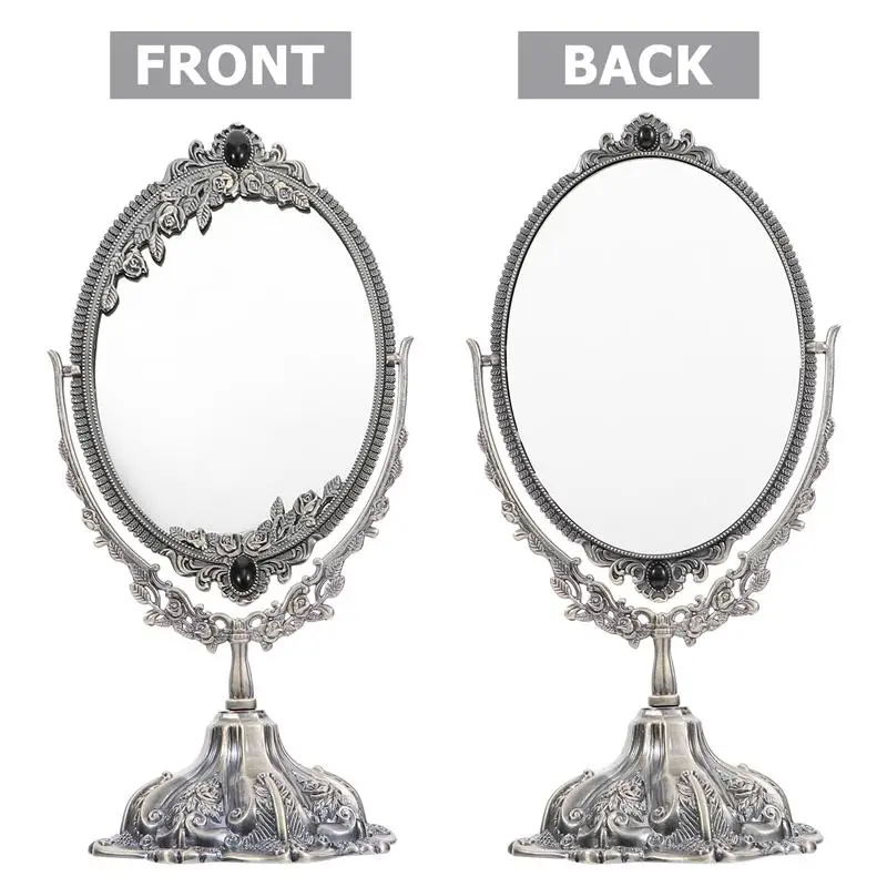 Зеркало для макияжа античное бронзовое настольное с подставкой металлическое 1
