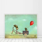 Мультфильм пчела велосипед скандинавские плакаты и принты настенная Картина на холсте Лебедь детская художественная печать настенные картины для декора детской комнаты