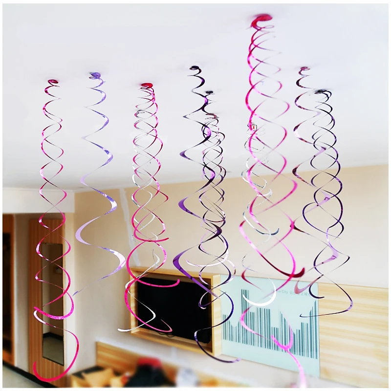 

6pcs Multicolor Sparkling Spiral Ceiling Hanging Swirls Metallic Foil Ribbon Birthday Wedding DIY Home Decor Streamer Ribbons