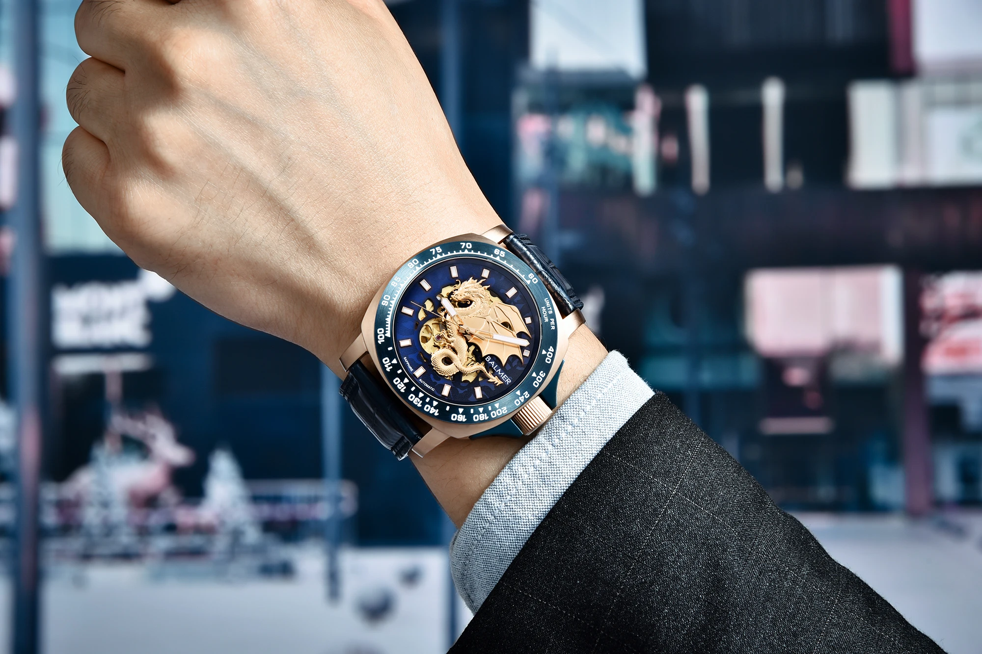 

BALMER 2020 Gold Chinese Dragon Mens Watches Top Luxury Brand Leather Waterproof Automatic Mechanical Skeleton Watch Men