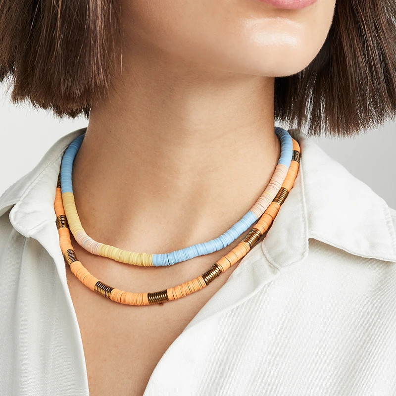 Aliexpress collier vsco girl heishi бусы колье Женские Ювелирные изделия Белый Черный Синий