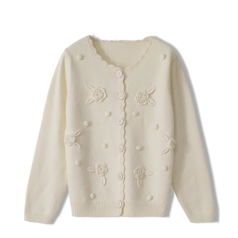 

Knitted Cardigans Women Top Casual Spring Autumn 3D Flower Embroidery Clothes Long Sleeve Sweater Outerwear Female Luxury Jumper