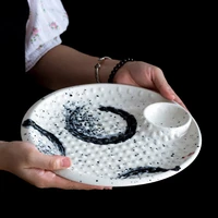 fancity restaurant dumpling plate ceramic disc with vinegar dish creative dumpling dish personality plate round plate