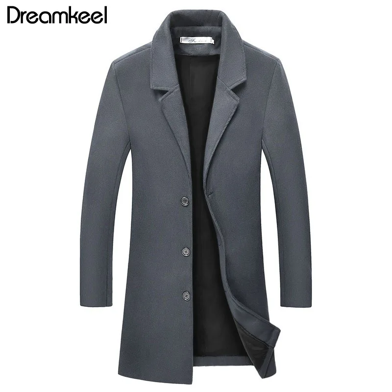 Новое осенне-зимнее шерстяное длинное пальто для мужчин теплое Черное деловое