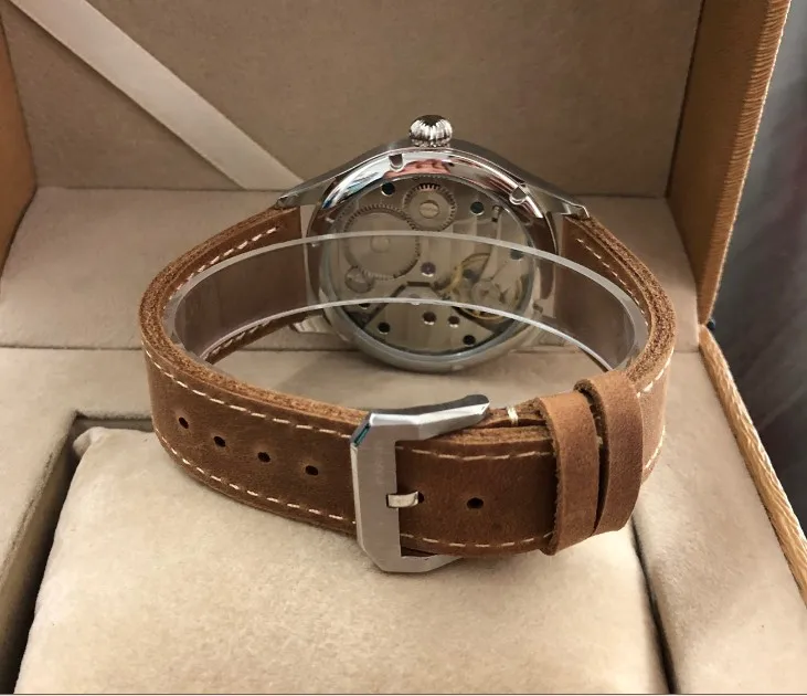 Мужские часы PARNIS с сапфировым стеклом или минеральным 44 мм молочно желтым