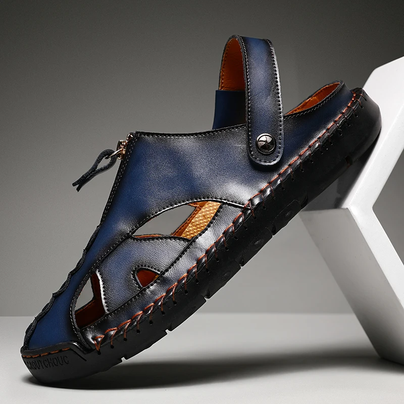 

Brand Men Sandals Non Slip Summer Casual Outdoor Beach Slippers Fashion Flat Classic Walking Lightweight Handmade Leather Shoes