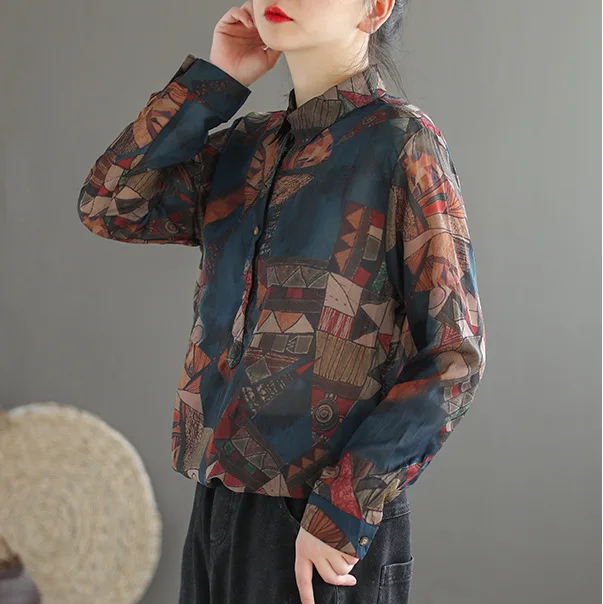 Рубашка женская льняная с длинным рукавом Свободный Топ в литературном стиле