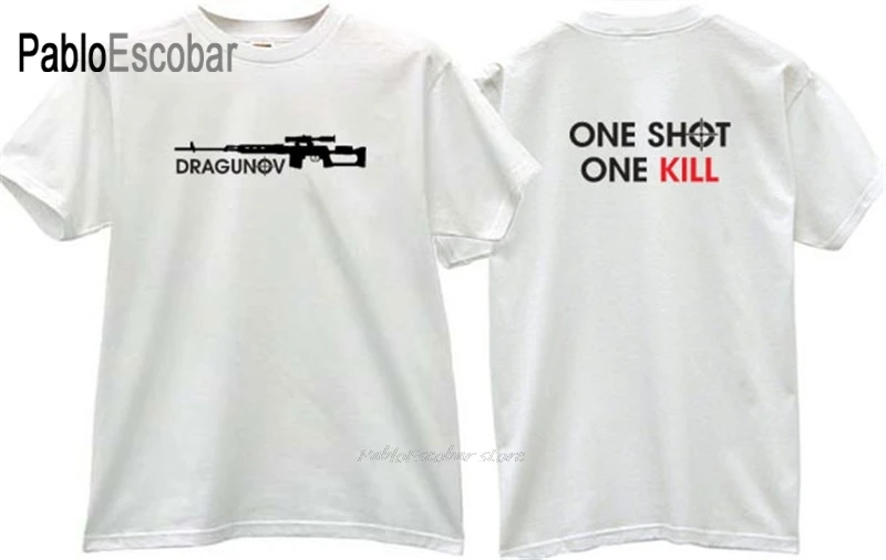 Хлопковая футболка мужские брендовые футболки Драгунова One Shot Kill русская